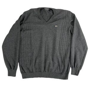 Lacoste V Neck Cashmere Cotton Heather Gray Pullover Sweater Men's L(5) Preppy